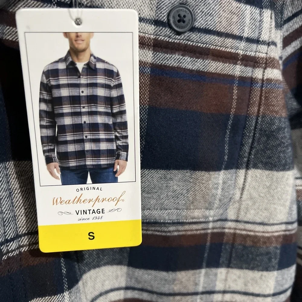 Original Weatherproof SMALL BROWN GRAY 60% Cotton NwT Flannel Jacket Shackleton - Picture 5 of 12